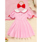 Baby Toddler Girl Short Sleeve Heart Print Dress – Doll Collar with Headband