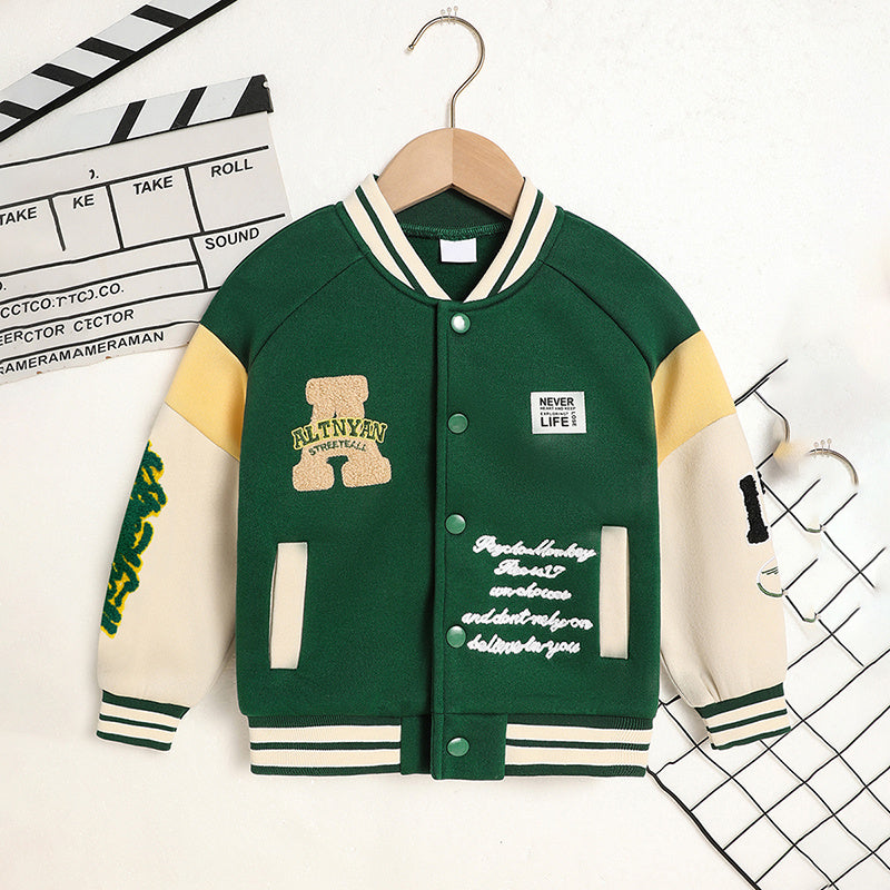 Toddler Kids Boys Girls Letter Embroidered Jacket – Baseball Collar Casual Coat