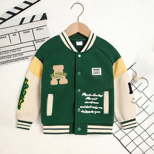 Toddler Kids Boys Girls Letter Embroidered Jacket – Baseball Collar Casual Coat