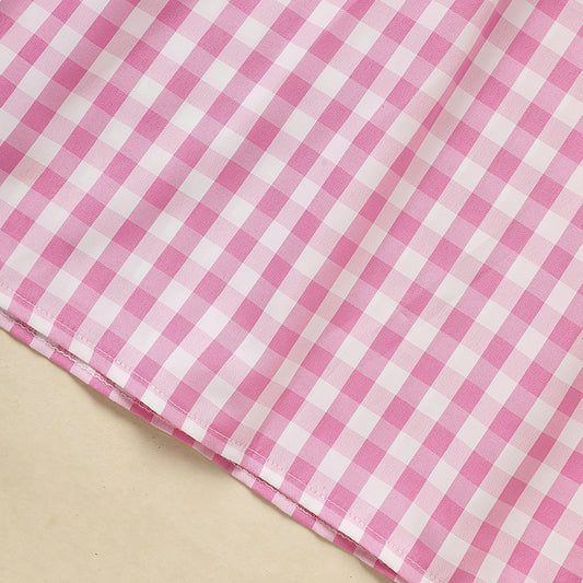 Baby Girls' Valentine's Day Dress - Pink Plaid with Heart Embroidery & Smocked Ruffle Sleeves