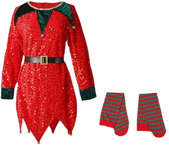 Christmas Kids Sequin Elf Costume – Cute Holiday Party Outfit for Boys & Girls