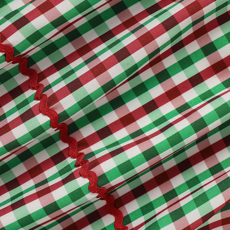 Toddler Infant Baby Girls Christmas Dress – Plaid Short Sleeve Christmas Tree Embroidered Party Outfit