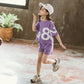 Girls Loose Sports Two-Piece Set – Big Kids Short-Sleeve Top & Shorts Outfit
