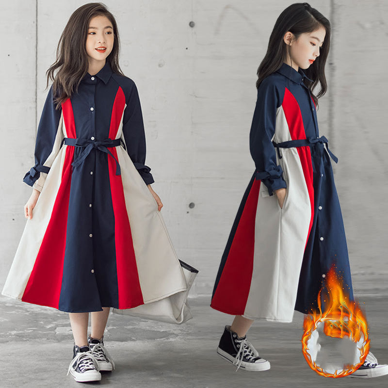 Korean Style Big Girls Multi-Color Stitching A-Line Skirt – Trendy Fashion Outfit