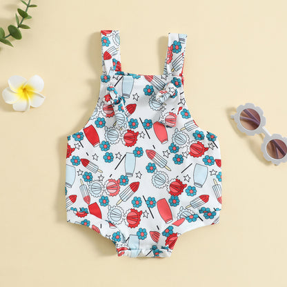 Baby Suspender Pants – Front-Knot Printed Overalls for Boys & Girls