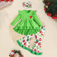 Toddler Baby Girls Christmas Outfit – Ruffle Long Sleeve Heart Print Top, Flared Pants & Headband Set