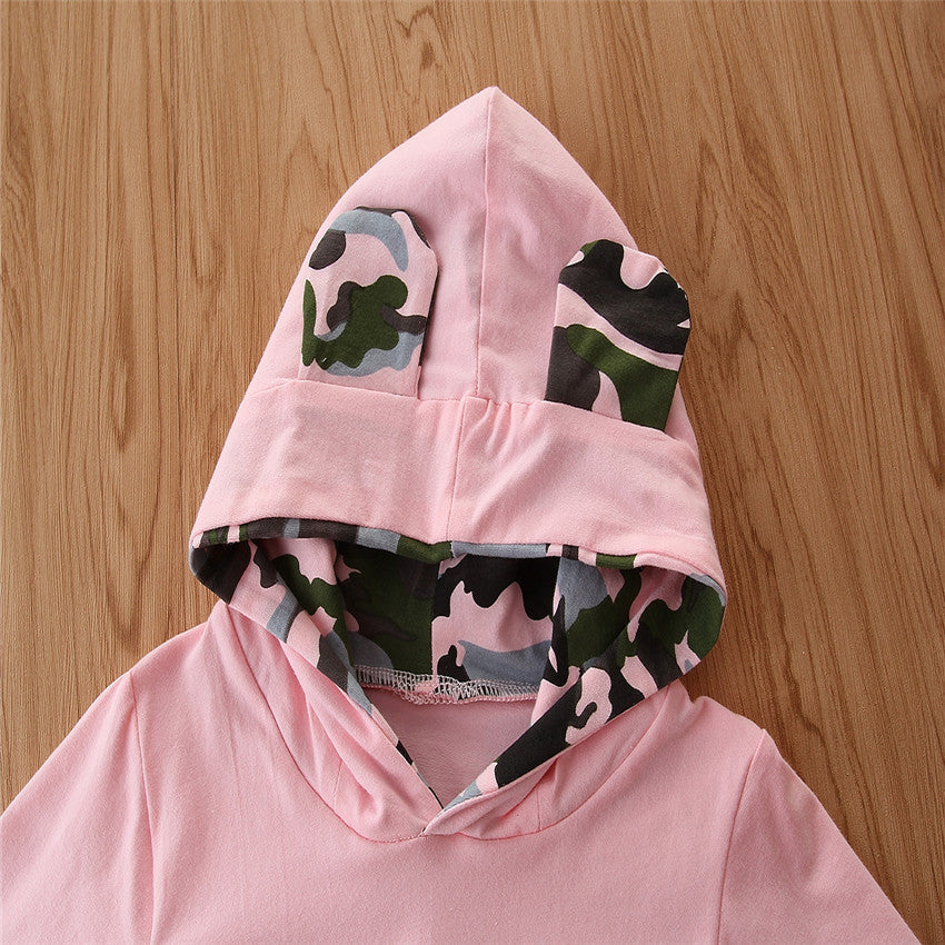 Girls Spring & Autumn Hooded Sweater Set – Camouflage 2-Piece Baby Outfit