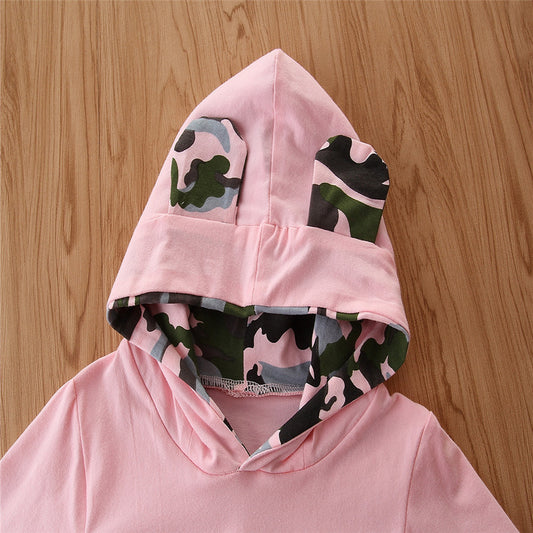 Girls Spring & Autumn Hooded Sweater Set – Camouflage 2-Piece Baby Outfit