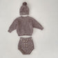 Baby Girl Winter Knitted Outfit – 3-Piece Pullover, Pants & Fur Pom Hat Set