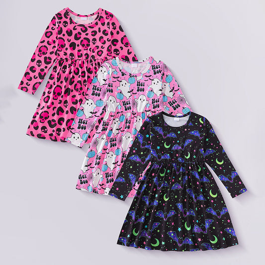 3-Piece Toddler Girl Halloween Dress Set | Skull, Ghost & Bat Print Costumes