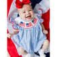 Baby Girls 4th of July Outfit – American Flag Embroidered Smocked Romper with Headband