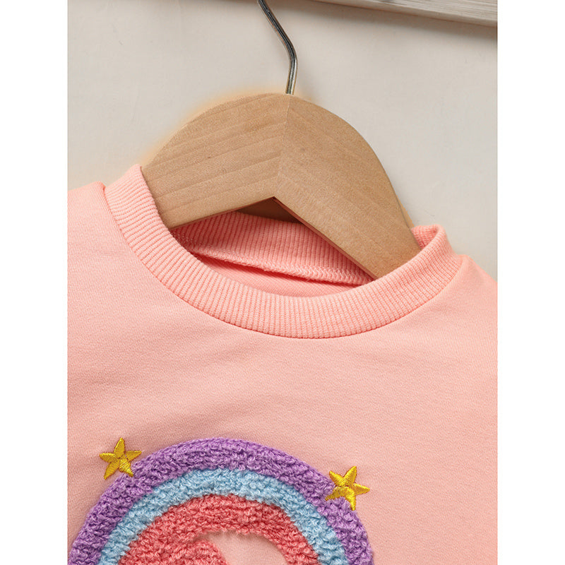 Baby Girl Rainbow Tutu Skirt Set – Embroidered Long Sleeve Sweatshirt & Colorful Party Outfit