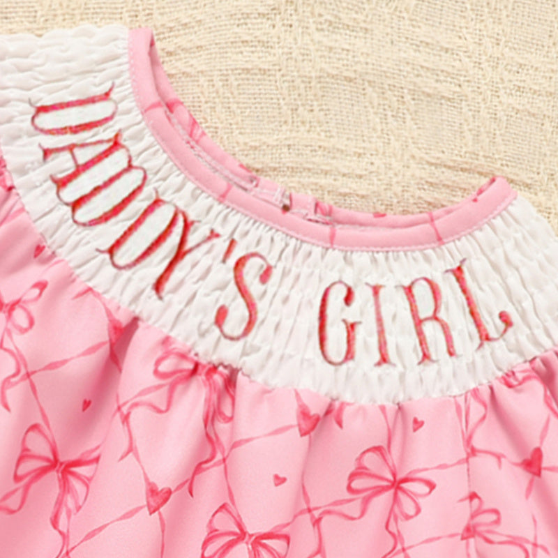 Baby Girl Bowknot Romper – “Daddy’s Girl” Letter Print Bubble Sleeve Jumpsuit