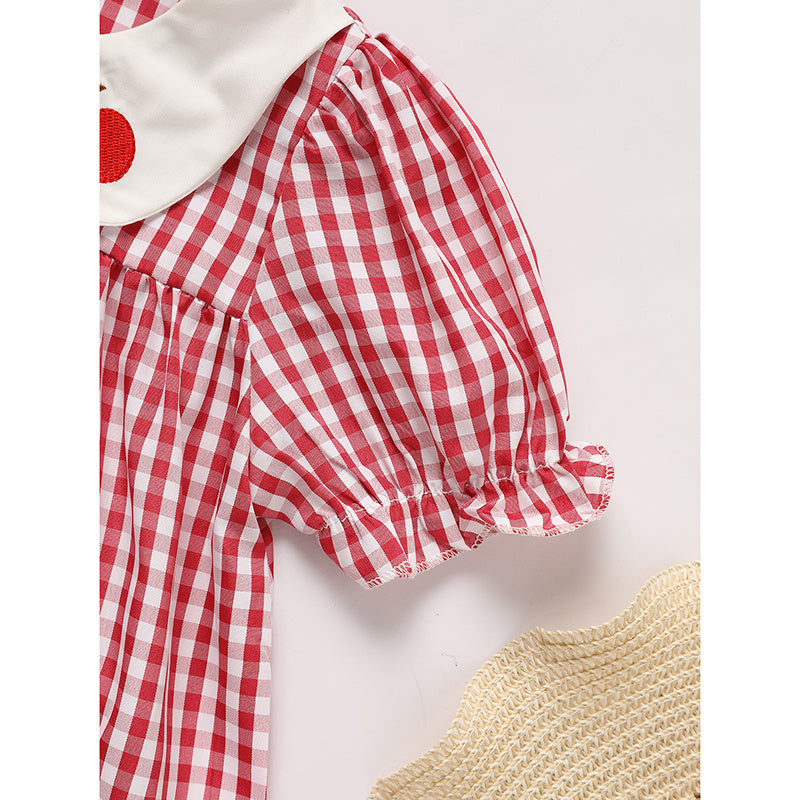 Girls Back to School Plaid Dress – Smocked Collar & Puff Sleeves