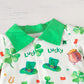 Newborn Baby Boy St. Patrick's Day Outfit – Clover Romper & Suspenders Pants Set