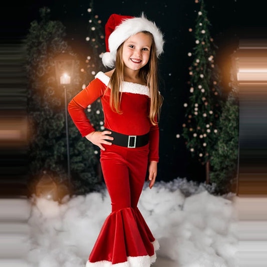 Kids Christmas Outfit – 3-Piece Winter Set with Shirt, Bell Bottoms & Hat