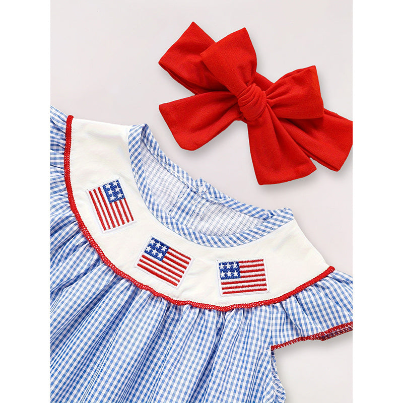 Baby Girls 4th of July Dress – Gingham American Flag Color Block Outfit