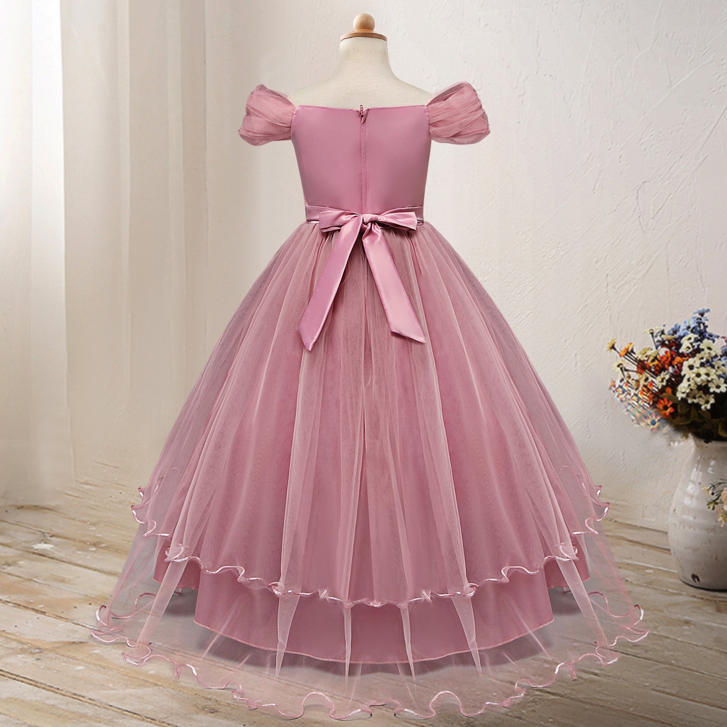 One-Shoulder Princess Flower Girl Dress – Elegant Costume for Parties & Weddings