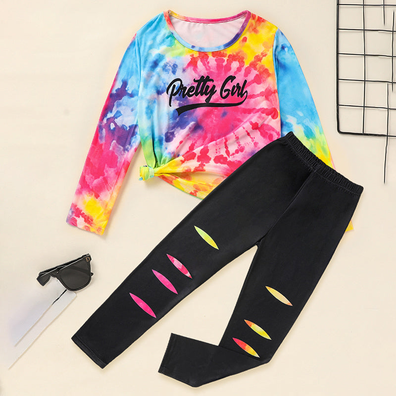 Toddler Girls Spring Fall Outfit – Letter Print Long Sleeve Pullover & Matching Pants