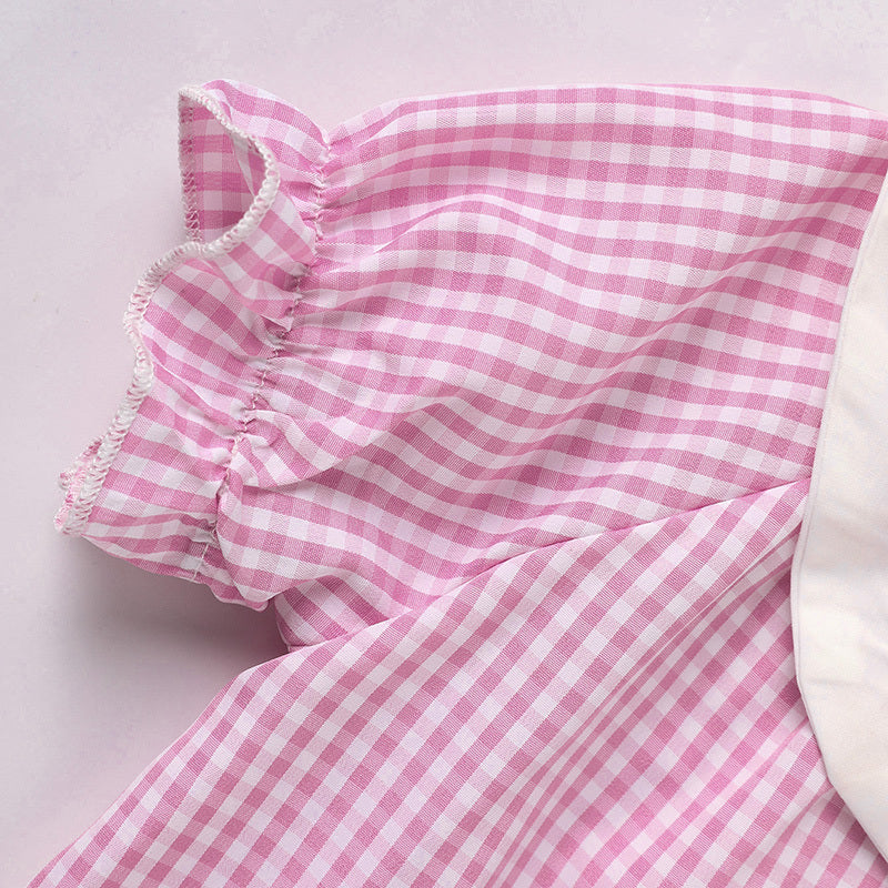 Infant Baby Girls Easter Dress – Plaid Smocked Bunny Embroidery Short Sleeve