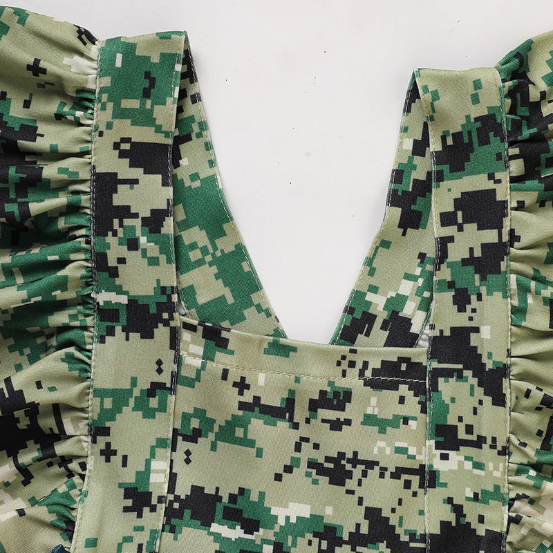 Baby Girl 4th of July Bodysuit – Camouflage Sleeveless Romper for Toddler & Infant