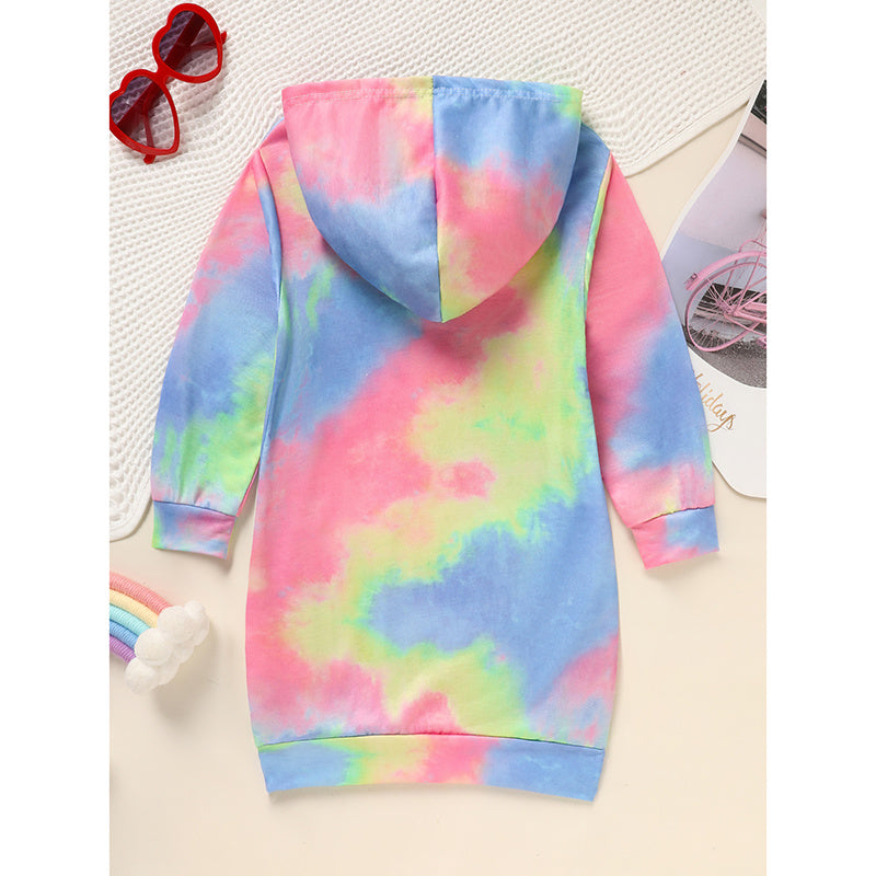 Toddler Girls Tie-Dye Hooded Dress – Long Sleeve, Cute & Comfy Daily Wear