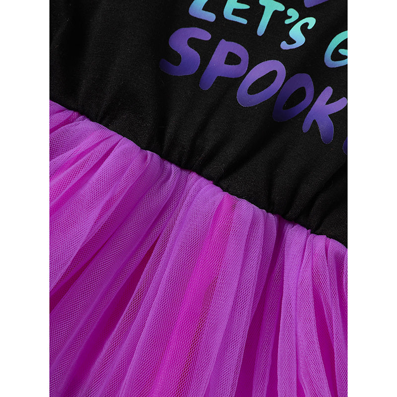 Little Girls 2PCS Halloween Outfit – Sleeveless Tulle Dress with Hooded Cloak Set