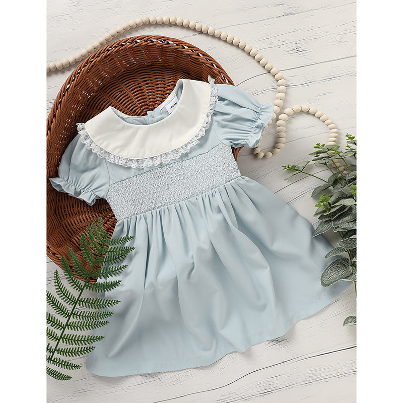 Toddler Girls’ Smocked Dress – Puff Sleeve Lace Princess Party Dress