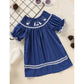 Toddler Infant Girl Christmas Dress – Santa Embroidery Smocked Short Sleeve Party Outfit
