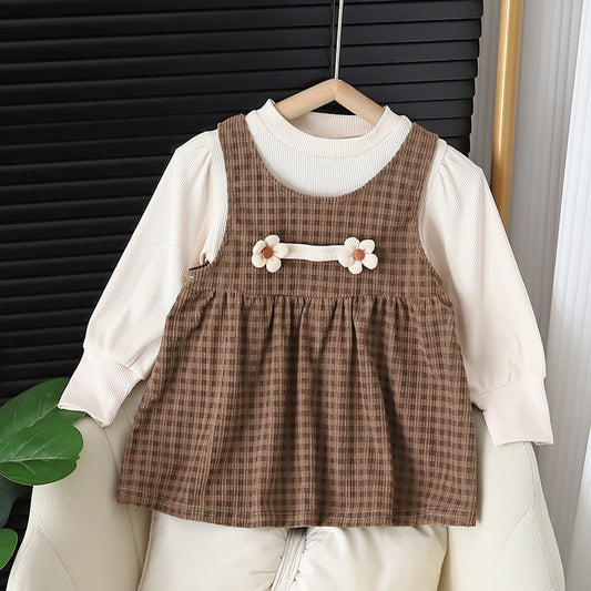 Baby Girl Dress Set – Long-Sleeve Round-Neck Outfit for Kids