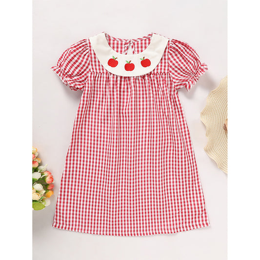 Girls Back to School Plaid Dress – Smocked Collar & Puff Sleeves