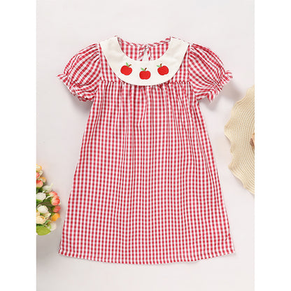 Girls Back to School Plaid Dress – Smocked Collar & Puff Sleeves
