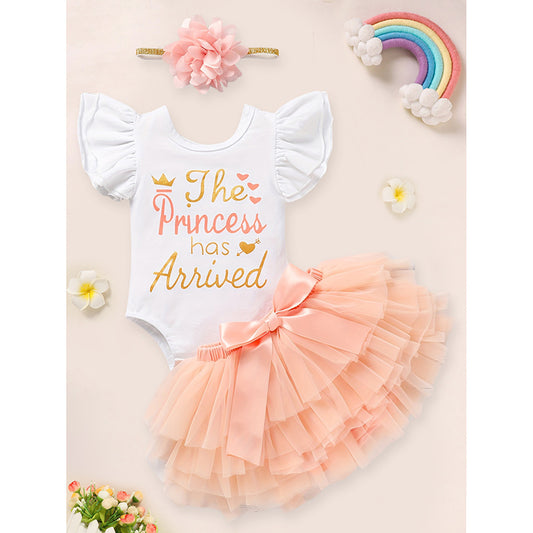 3-Piece Newborn Baby Girl Outfit | Letter Romper, Tutu Skirt & Headband Set