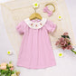 Infant Baby Girls Easter Dress – Plaid Smocked Bunny Embroidery Short Sleeve