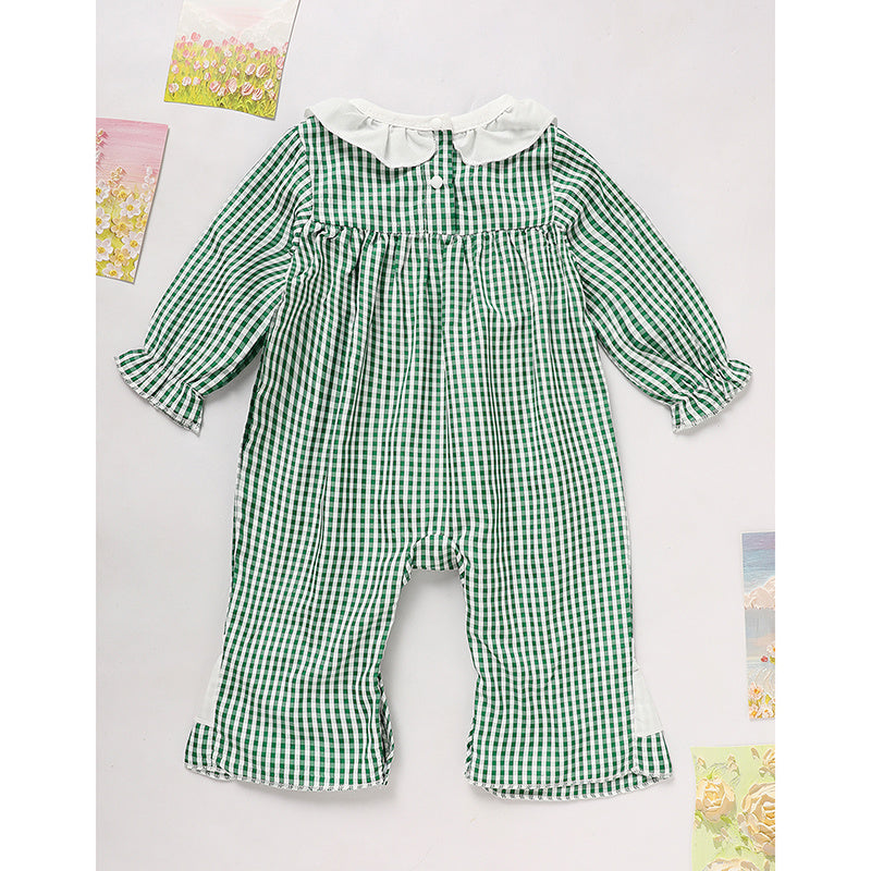 Newborn Baby Girl St. Patrick’s Day Bodysuit – Green Plaid Clover Print Long Sleeve