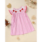 Baby Girls' Valentine's Day Dress - Pink Plaid with Heart Embroidery & Smocked Ruffle Sleeves