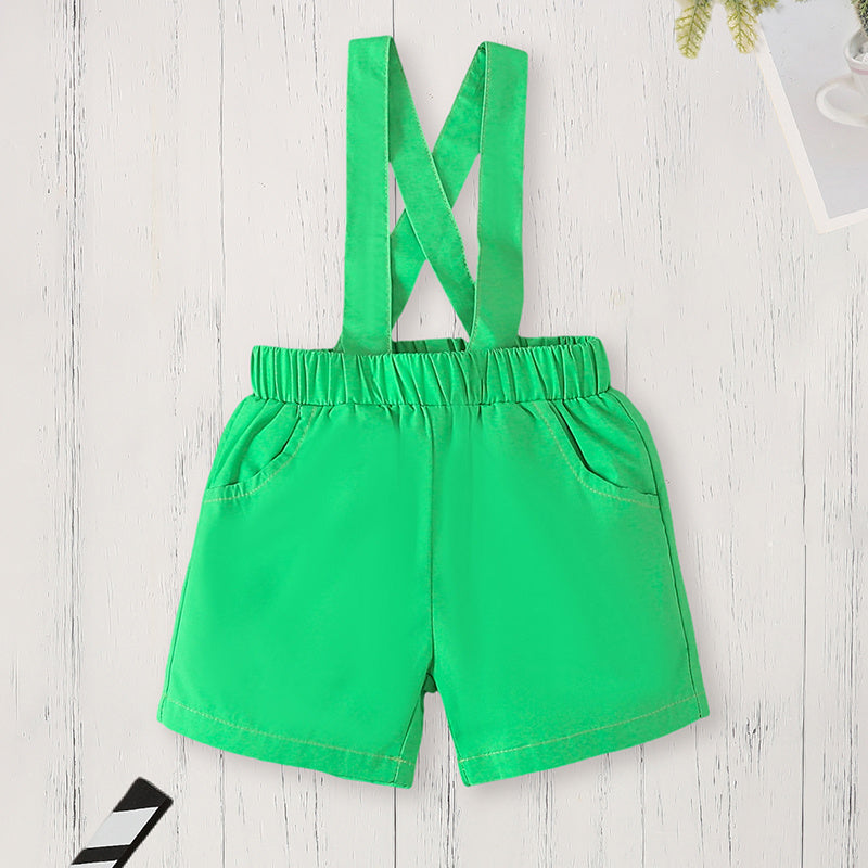 Newborn Baby Boy St. Patrick's Day Outfit – Clover Romper & Suspenders Pants Set