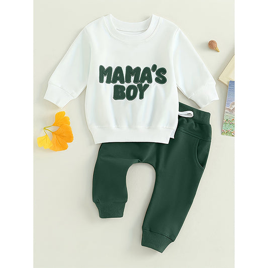 Toddler Baby Boy Outfit – ‘Mama’s Boy’ Long Sleeve Sweatshirt & Trousers Set