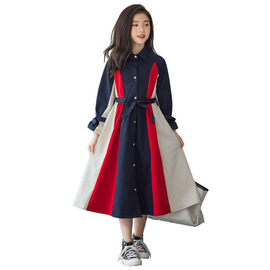 Korean Style Big Girls Multi-Color Stitching A-Line Skirt – Trendy Fashion Outfit