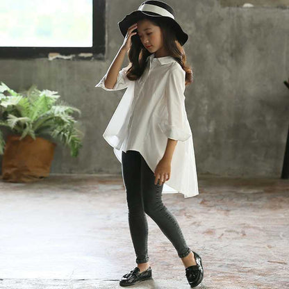Girls Korean Style Shirt – Loose Swallowtail Fashion Top for Kids