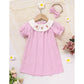 Infant Baby Girls Easter Dress – Plaid Smocked Bunny Embroidery Short Sleeve