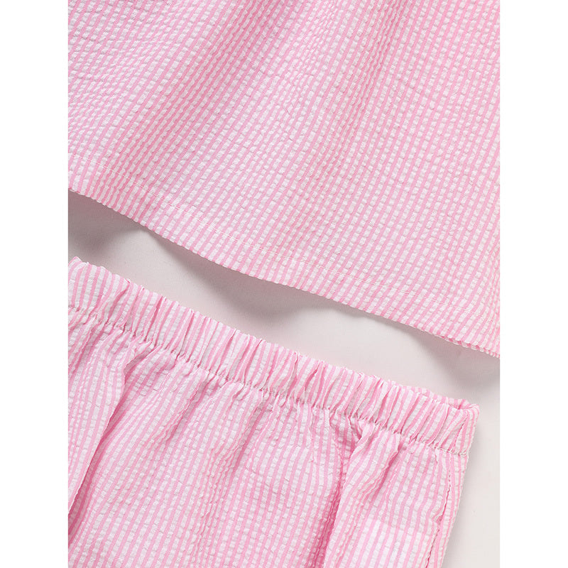 Kids Baby Girl Back to School Outfit – Ruffle Sleeve Top & Shorts Set