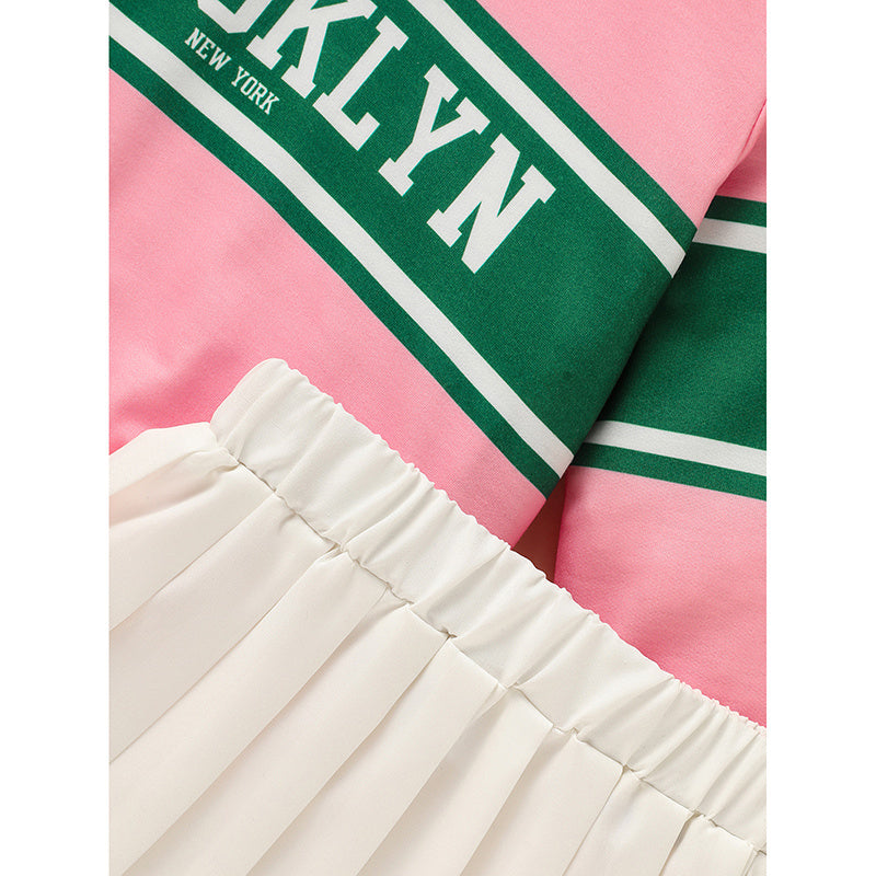 Toddler Girls 2-Piece Outfit – Colorblock Letter Print Sweatshirt & Pleated Skirt Set