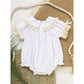 Baby Girl White Lace Romper – Short Sleeve Bubble Jumpsuit for Summer & Weddings