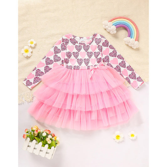 Toddler Girl Long Sleeve Heart Tulle Dress – Valentine & Birthday Party Outfit