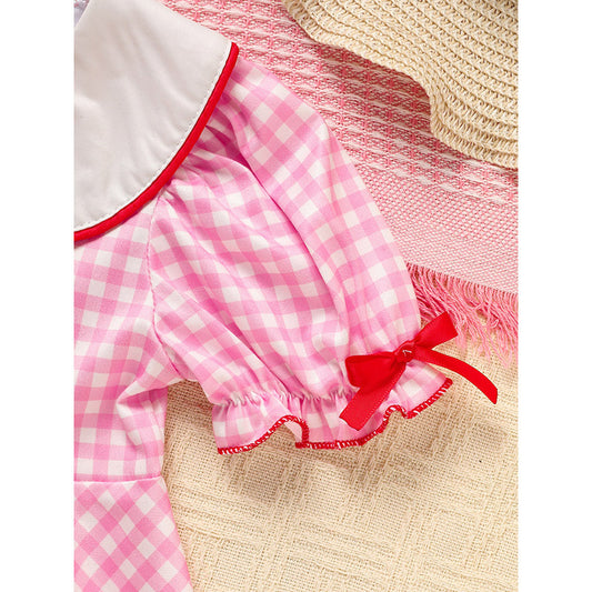 Baby Toddler Girl Short Sleeve Heart Print Dress – Doll Collar with Headband