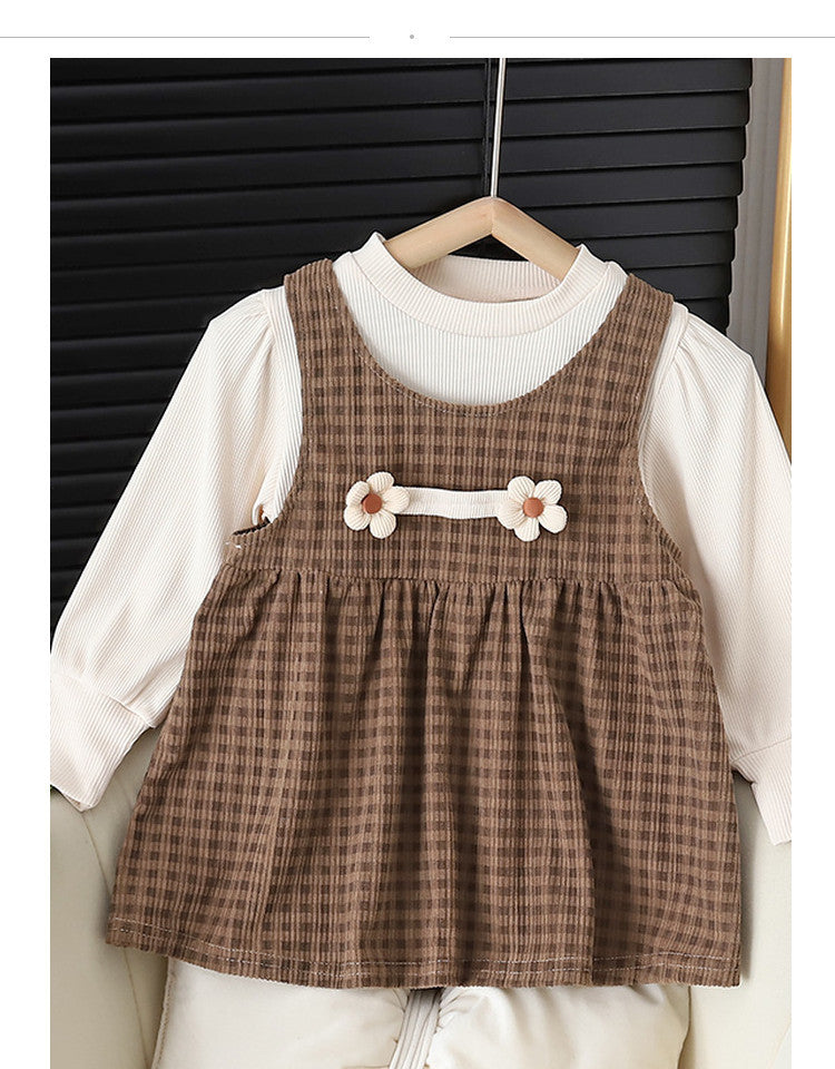 Baby Girl Dress Set – Long-Sleeve Round-Neck Outfit for Kids
