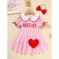 Baby Toddler Girl Short Sleeve Heart Print Dress – Doll Collar with Headband