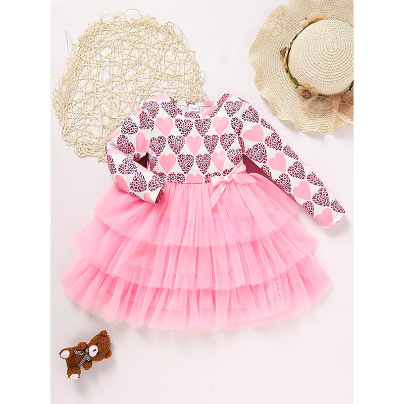 Toddler Girl Long Sleeve Heart Tulle Dress – Valentine & Birthday Party Outfit