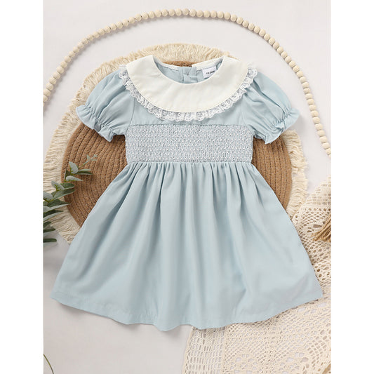 Toddler Girls’ Smocked Dress – Puff Sleeve Lace Princess Party Dress